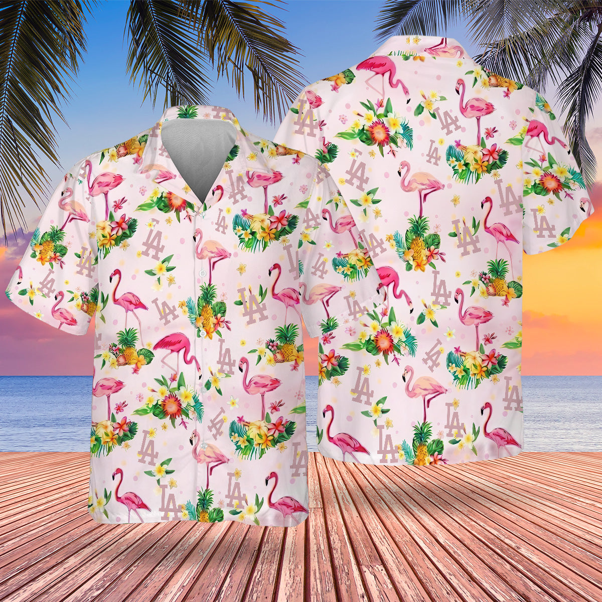 LAD Flamingo Hawaiian Design Button Shirt