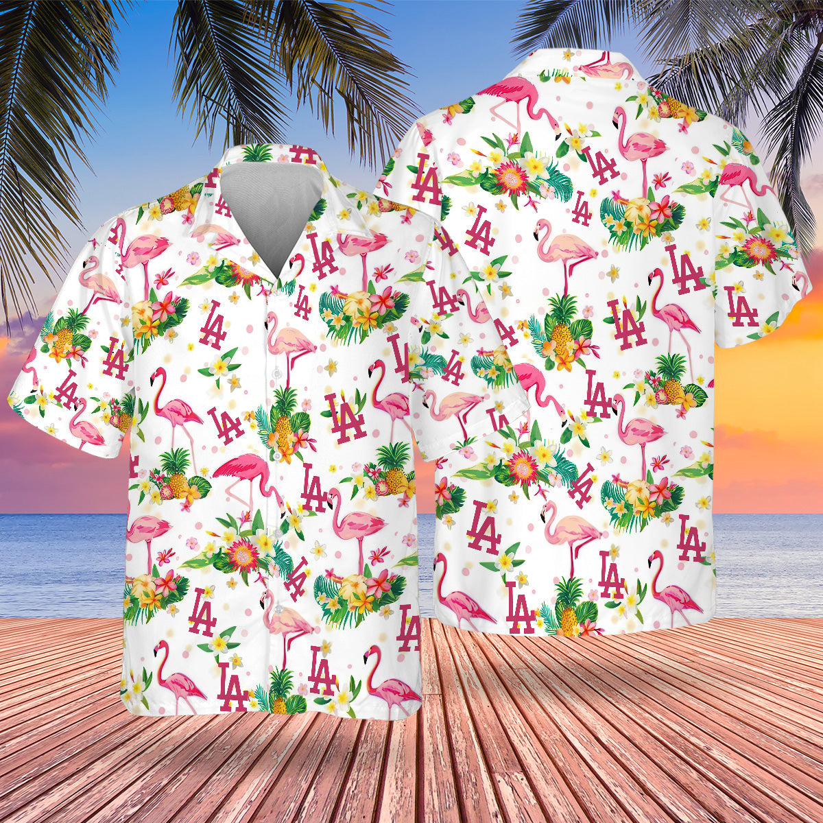 LAD Flamingo Hawaiian Design Button Shirt